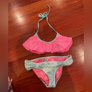 Victorias secret pink swim bikini set Crochet, pink mint green XS/S bachelorette